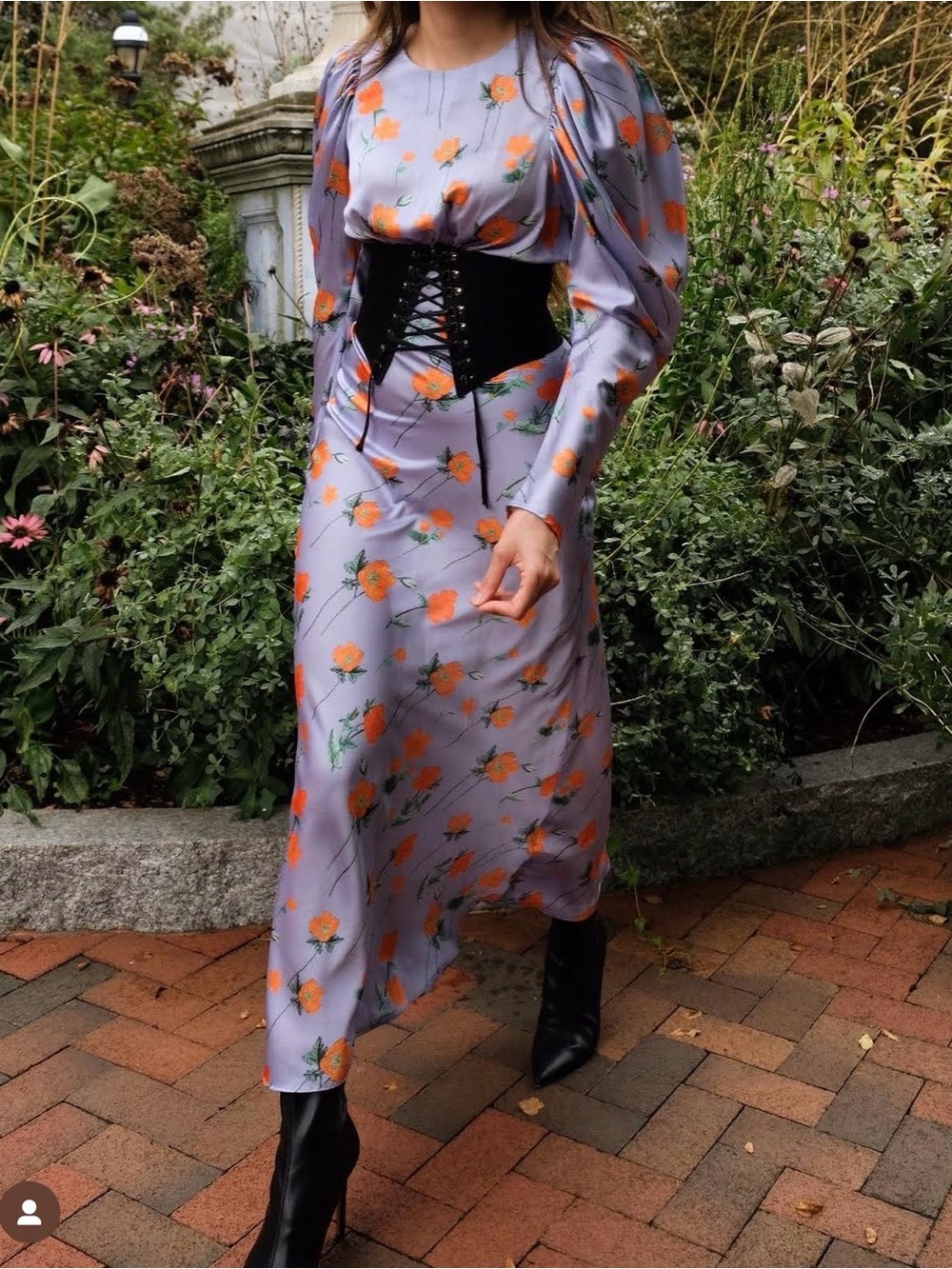 Satin Floral Long Sleeve Dress